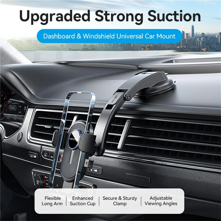 VENTION KSCB0 One Touch Clamp Car Phone Holder Suction Cup Mount Bracket for Dashboard / Windshield