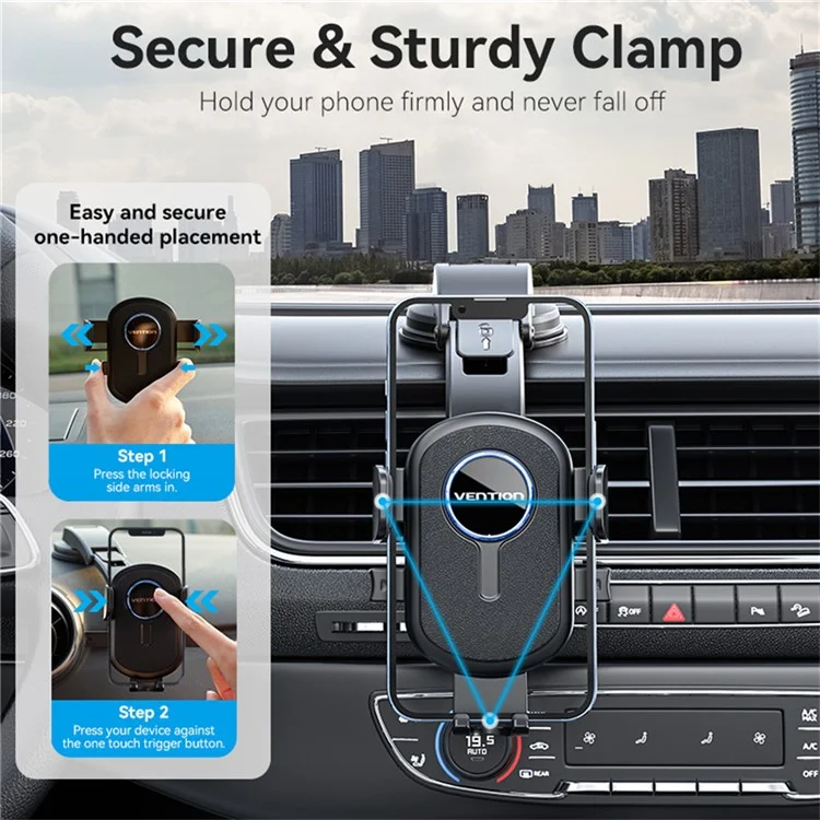 VENTION KSCB0 One Touch Clamp Car Phone Holder Suction Cup Mount Bracket for Dashboard / Windshield