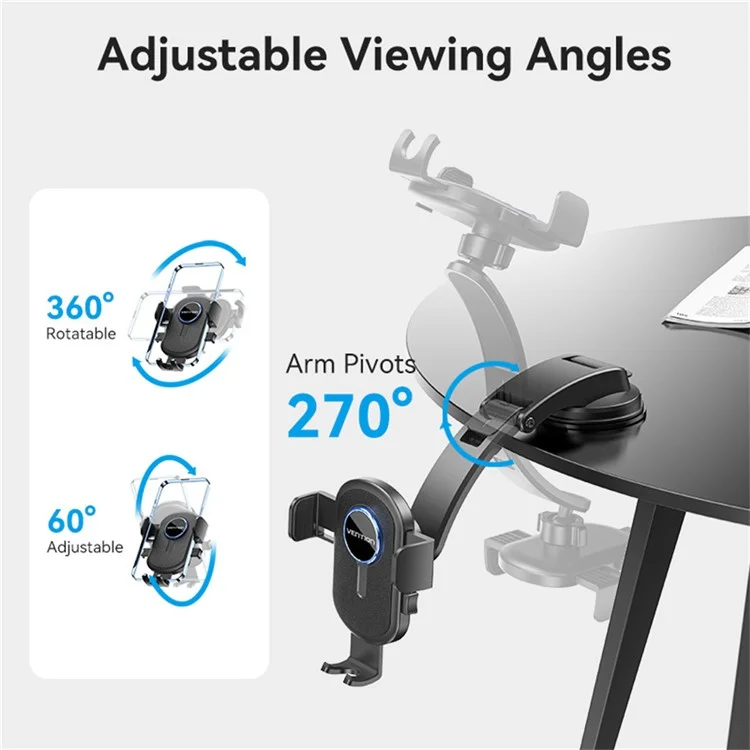 VENTION KSCB0 One Touch Clamp Car Phone Holder Suction Cup Mount Bracket for Dashboard / Windshield