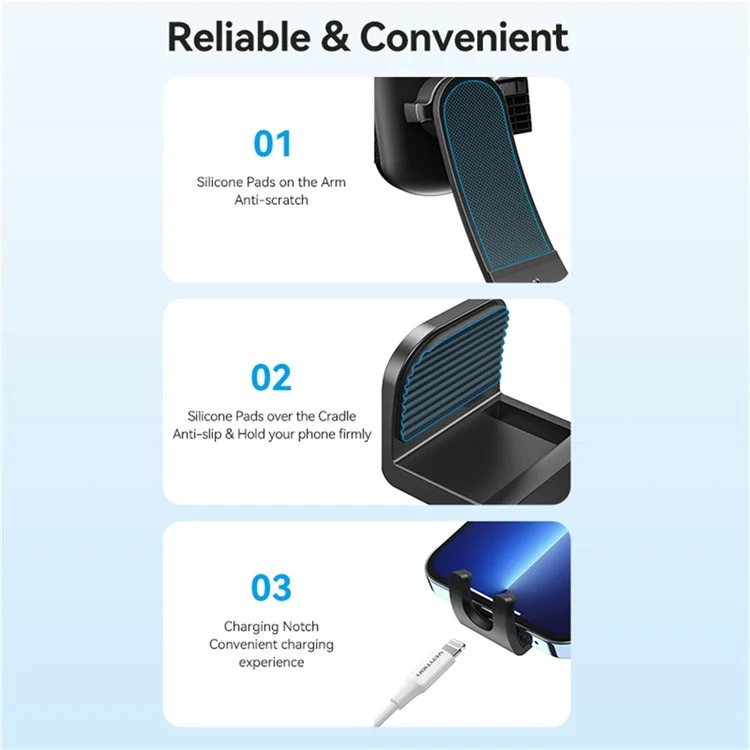 VENTION KSCB0 One Touch Clamp Car Phone Holder Suction Cup Mount Bracket for Dashboard / Windshield