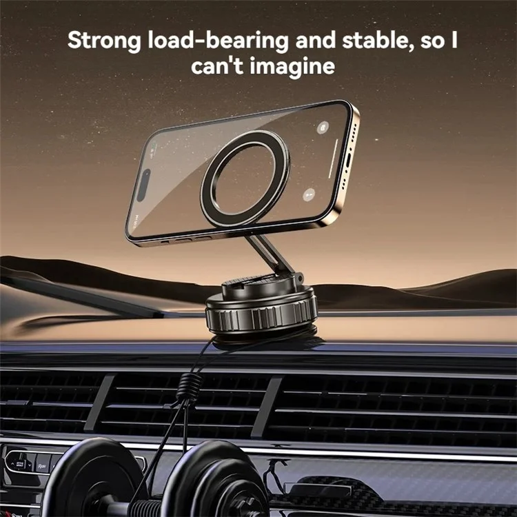 G712 360 Degree Rotation Vacuum Suction Cellphone Holder Dashboard Stand Car Magnetic Phone Mount - Black