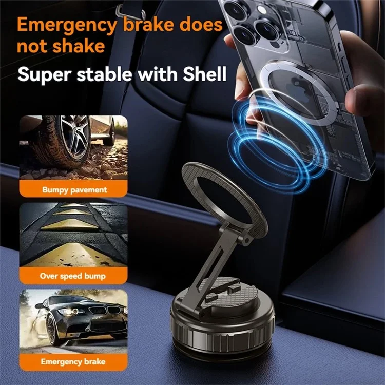 G712 360 Degree Rotation Vacuum Suction Cellphone Holder Dashboard Stand Car Magnetic Phone Mount - Black