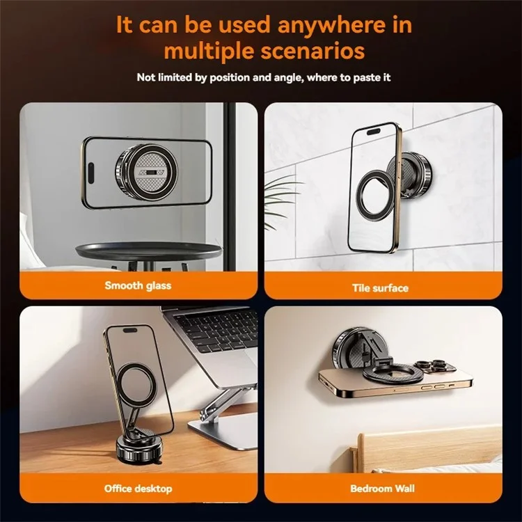 G712 360 Degree Rotation Vacuum Suction Cellphone Holder Dashboard Stand Car Magnetic Phone Mount - Black