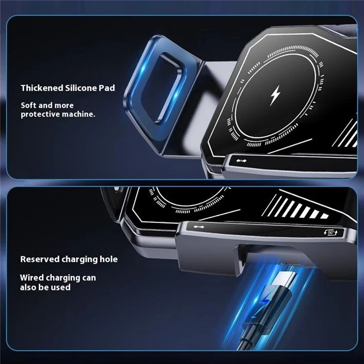 A001 Wireless Charging Car Vent Mount Holder for Foldable Phones 15W Fast Charger with Atmosphere Light