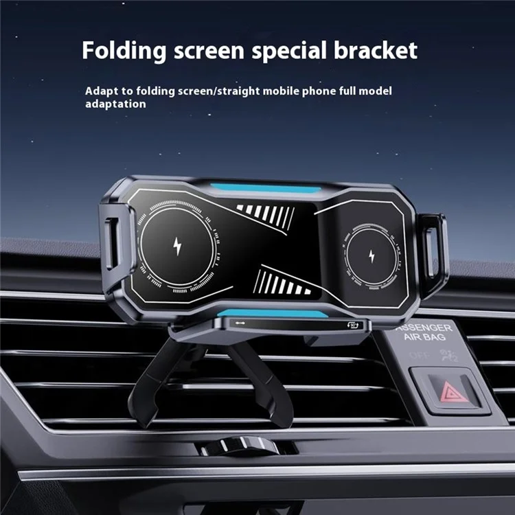 A001 Wireless Charging Car Vent Mount Holder for Foldable Phones 15W Fast Charger with Atmosphere Light