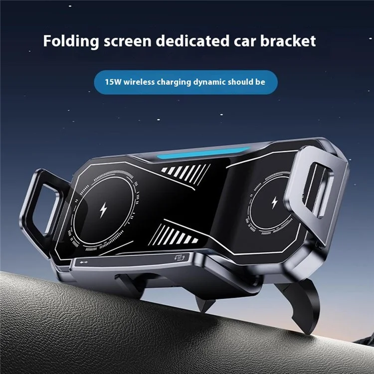 A001 Wireless Charging Car Vent Mount Holder for Foldable Phones 15W Fast Charger with Atmosphere Light