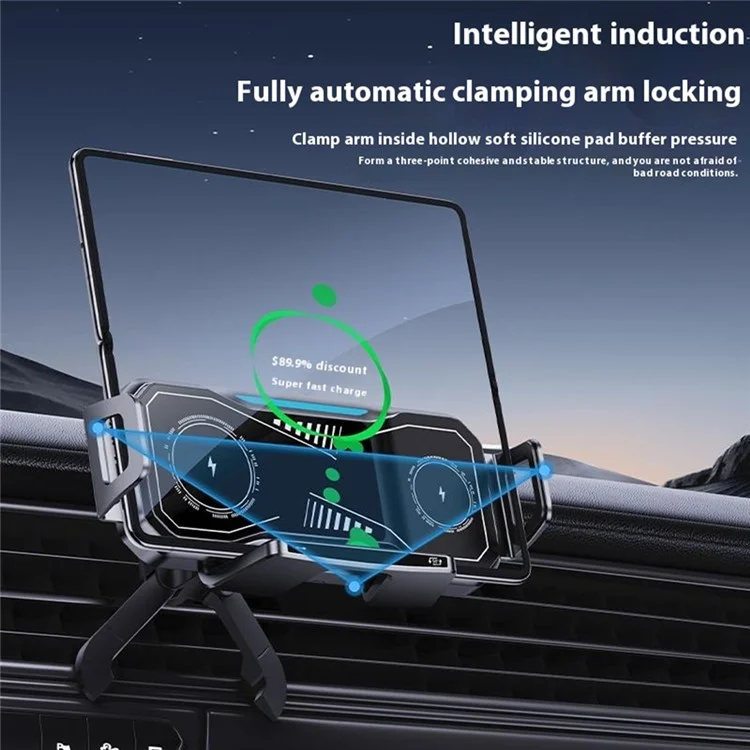 A001 Wireless Charging Car Vent Mount Holder for Foldable Phones 15W Fast Charger with Atmosphere Light