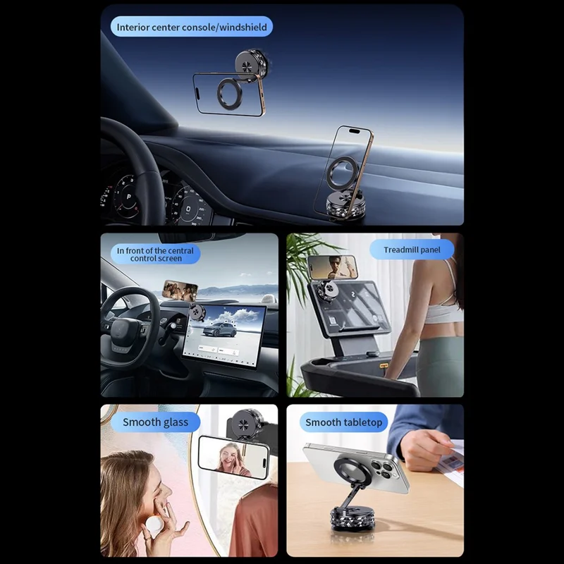 Supporto magnetico per telefono K12 per auto con aspirazione a vuoto, pieghevole, rotazione 360 gradi - Nero