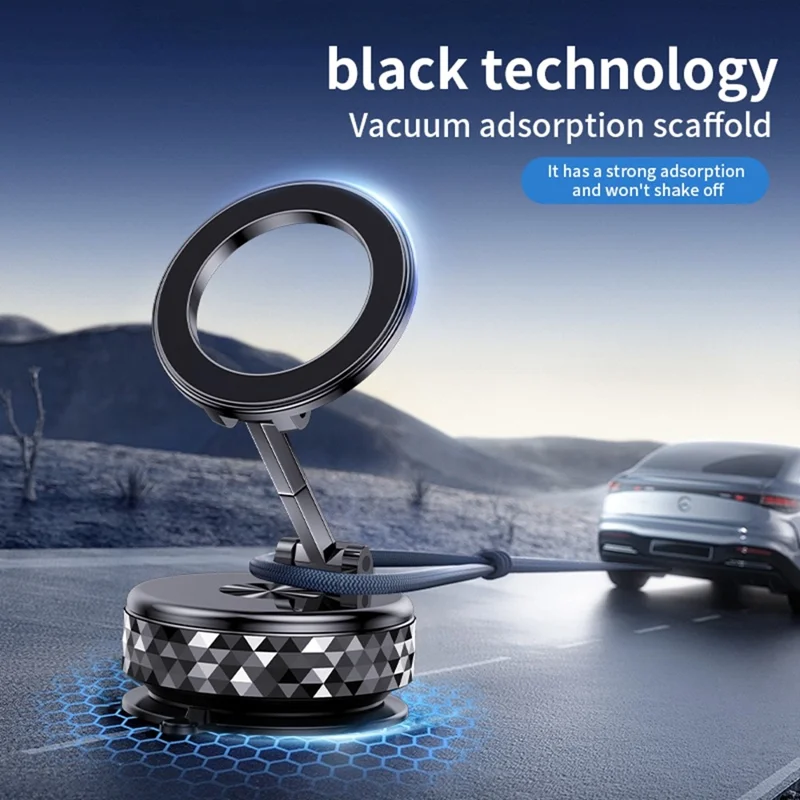 Supporto magnetico per telefono K12 per auto con aspirazione a vuoto, pieghevole, rotazione 360 gradi - Nero