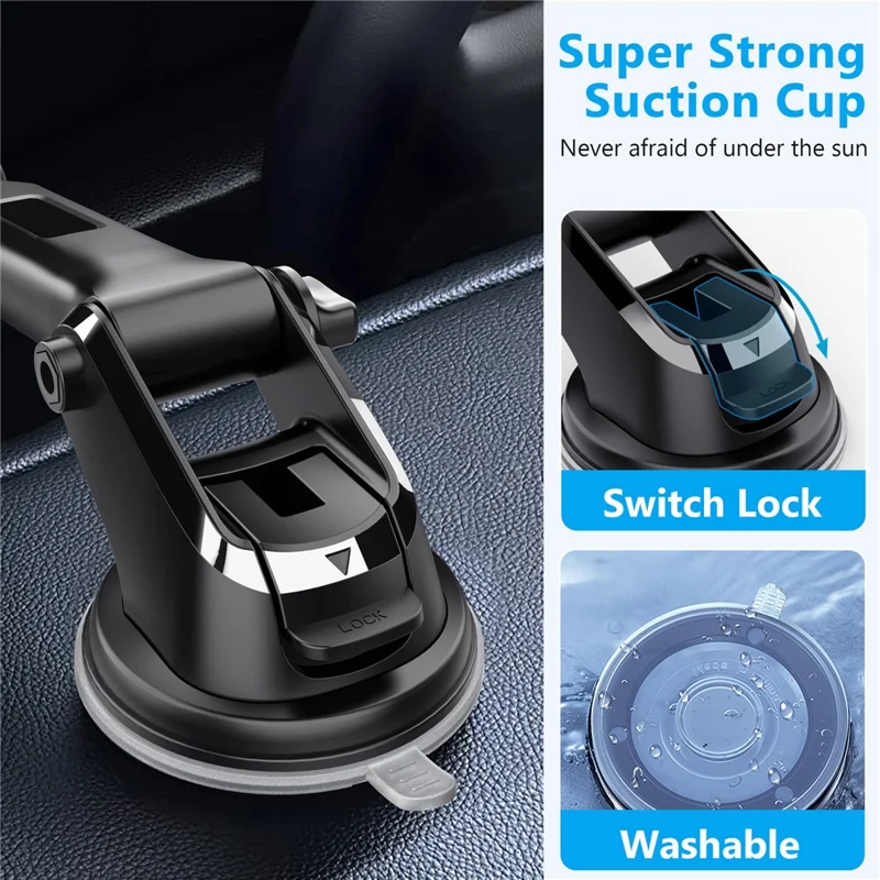 ML213 Car Phone Mount 360° Rotation Suction Cup Dashboard Windshield Cell Phone Holder - Black