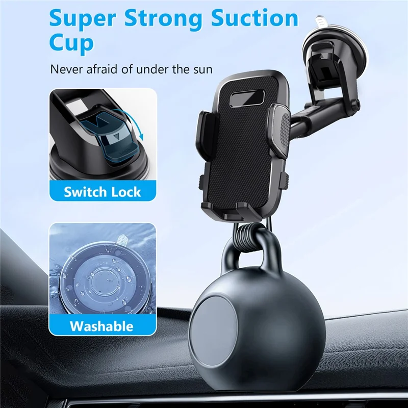 ML209 2 in 1 Car Phone Holder Mount Powerful Suction Phone Mount for Car Dashboard Windshield - Black