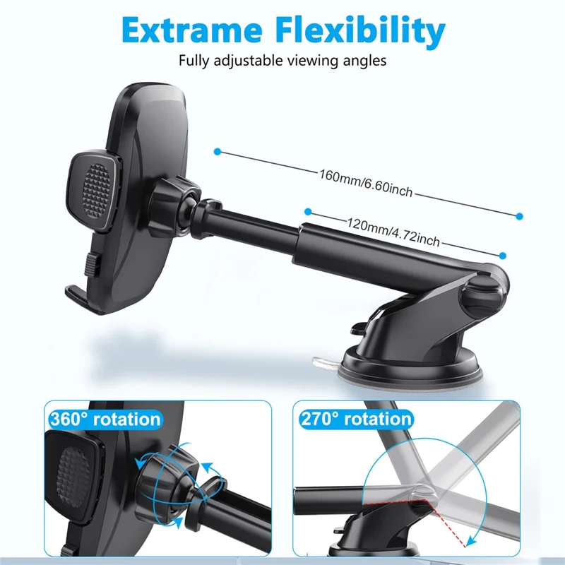 ML209 2 in 1 Car Phone Holder Mount Powerful Suction Phone Mount for Car Dashboard Windshield - Black