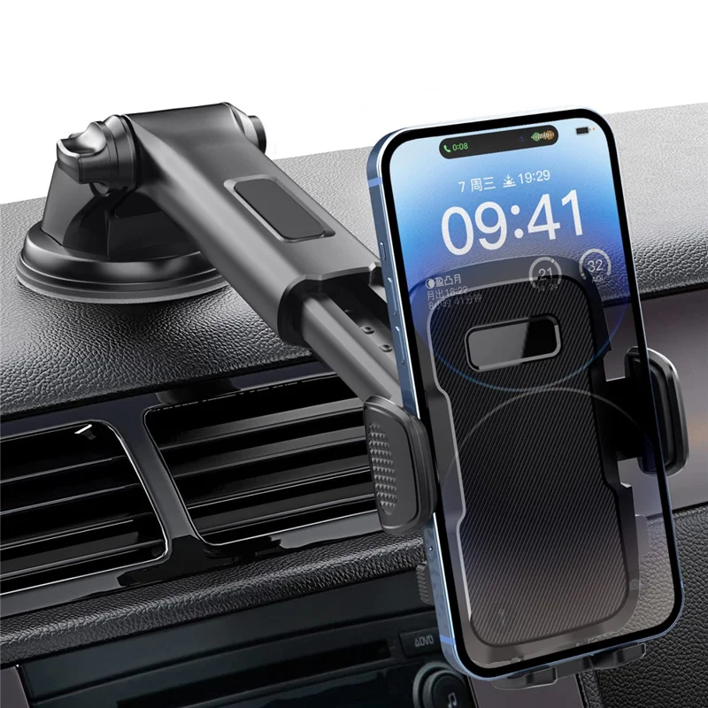 ML209 2 in 1 Car Phone Holder Mount Powerful Suction Phone Mount for Car Dashboard Windshield - Black