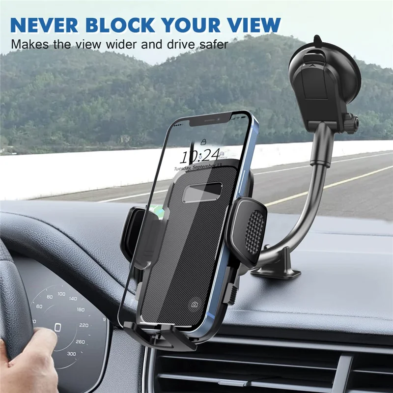 ML219 Car Suction Cup Phone Mount with Gooseneck Long Arm Mobile Holders for Dashboard, Windshield - Black
