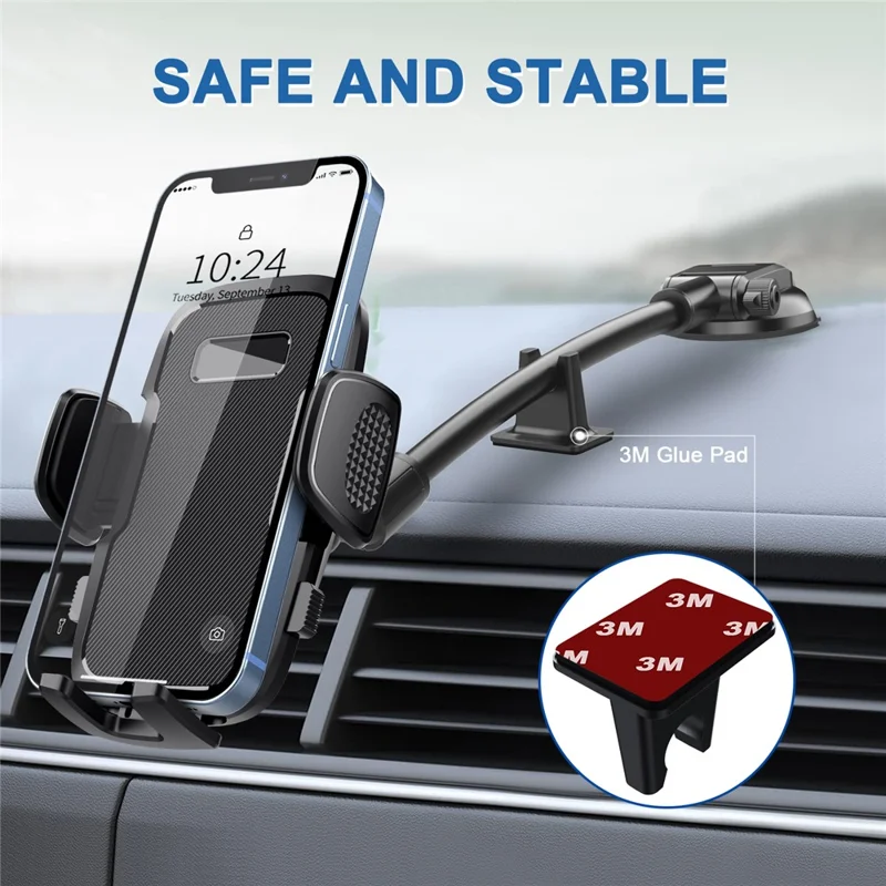 ML219 Car Suction Cup Phone Mount with Gooseneck Long Arm Mobile Holders for Dashboard, Windshield - Black