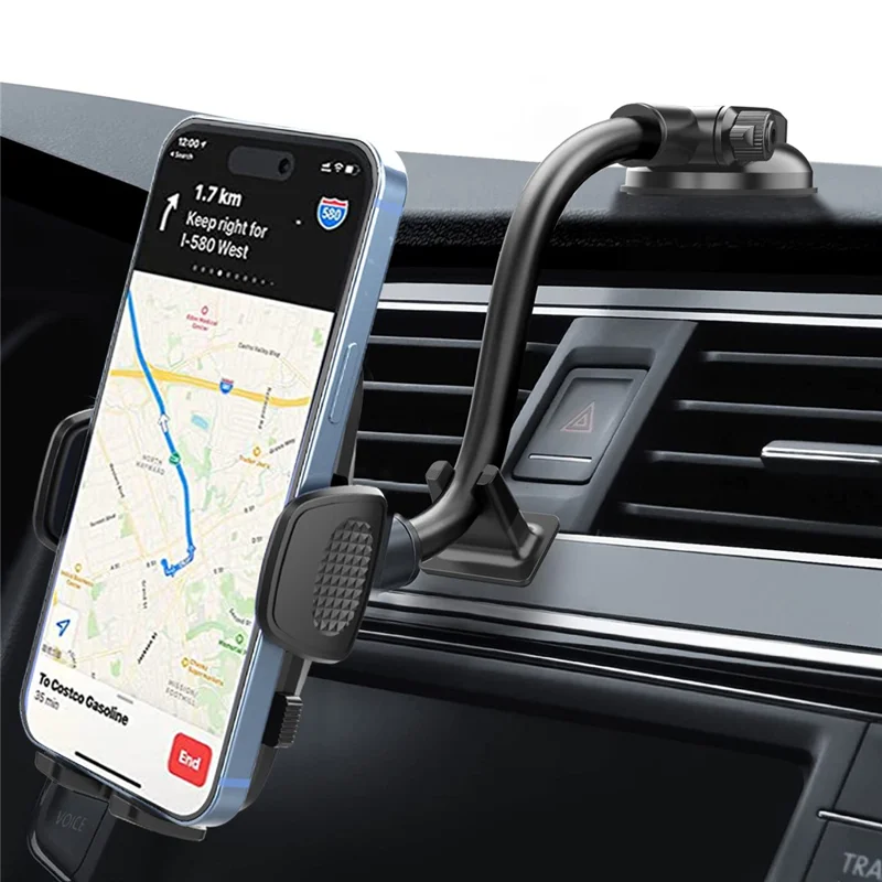 ML219 Car Suction Cup Phone Mount with Gooseneck Long Arm Mobile Holders for Dashboard, Windshield - Black