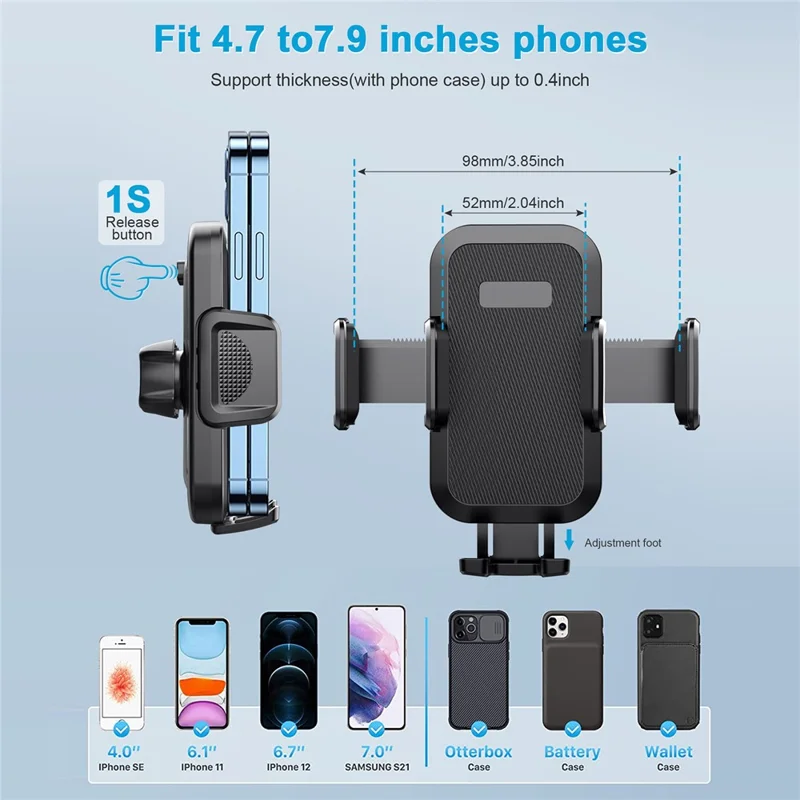 ML199 Car Dashboard Phone Mount Strong Suction Cup Adjustable Telescopic Arm Mobile Holder - Black