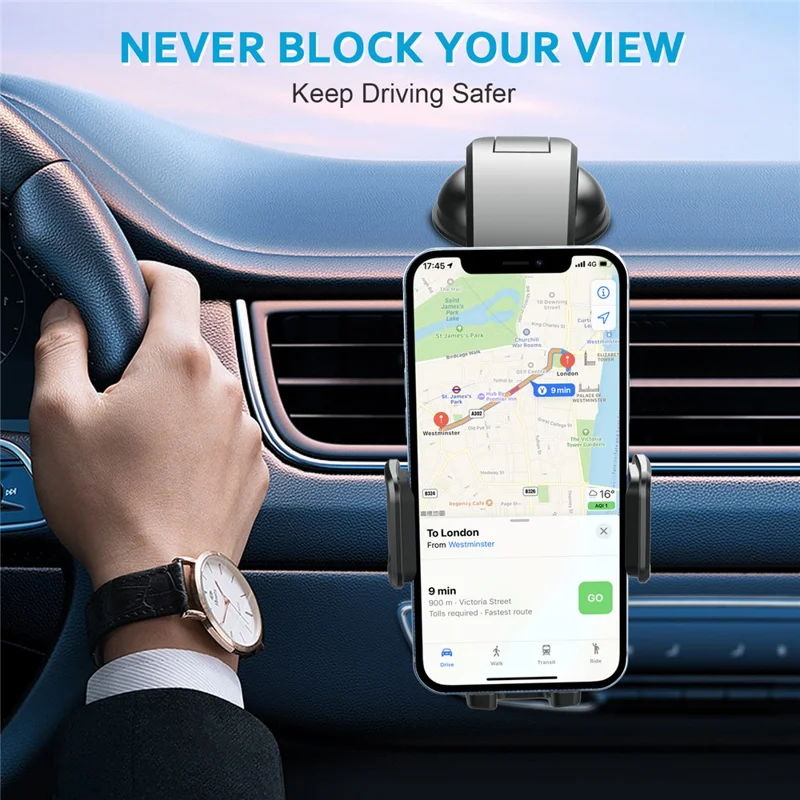 ML199 Car Dashboard Phone Mount Strong Suction Cup Adjustable Telescopic Arm Mobile Holder - Black