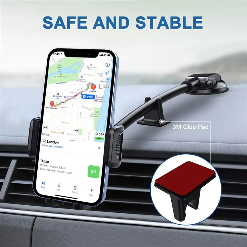 ML201 Gooseneck Car Phone Holder Suction Cup Windshield Phone Mount with Flexibile Long Arm - Black