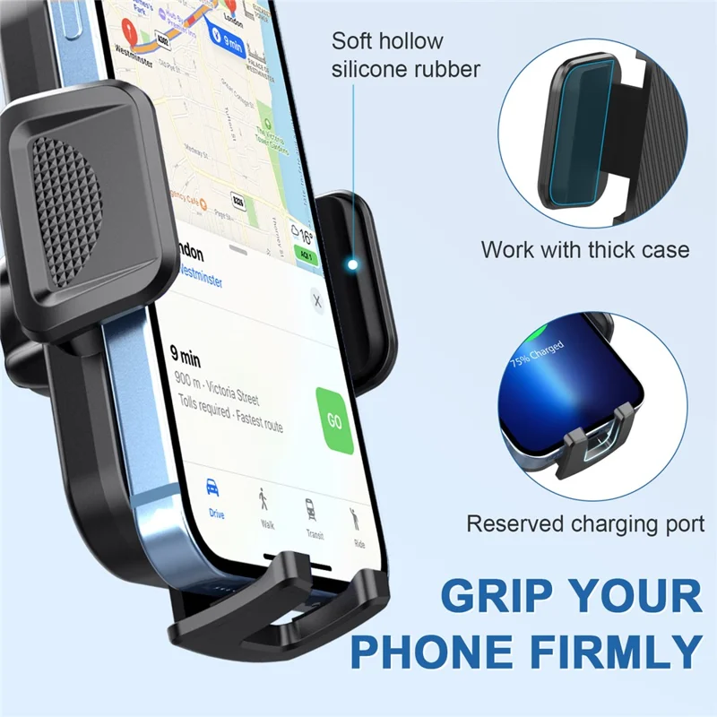ML201 Gooseneck Car Phone Holder Suction Cup Windshield Phone Mount with Flexibile Long Arm - Black