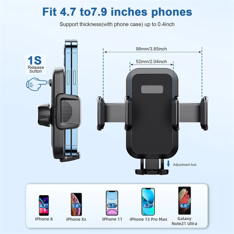 ML201 Gooseneck Car Phone Holder Suction Cup Windshield Phone Mount with Flexibile Long Arm - Black