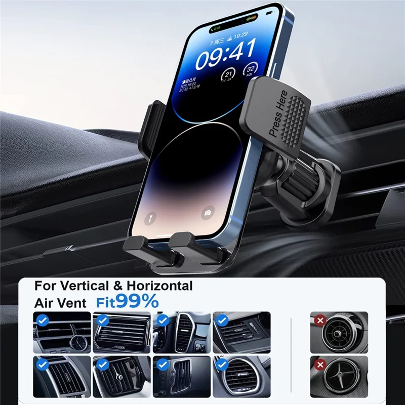 ML217 Car Phone Holder Mount for Air Vent Quick Release Vent Clip Cell Phone Stand Car Mount - Grey
