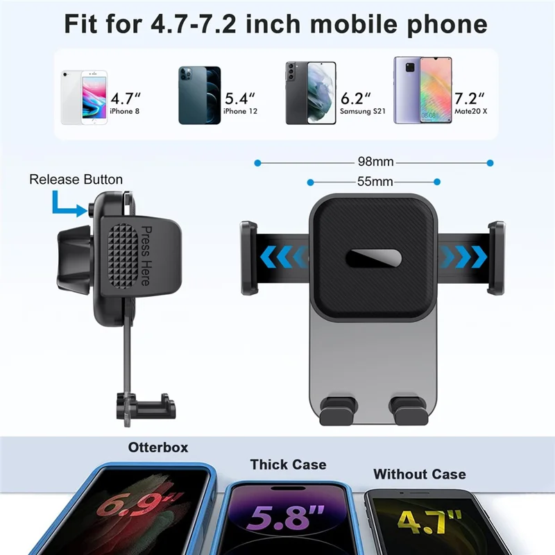 ML217 Car Phone Holder Mount for Air Vent Quick Release Vent Clip Cell Phone Stand Car Mount - Grey