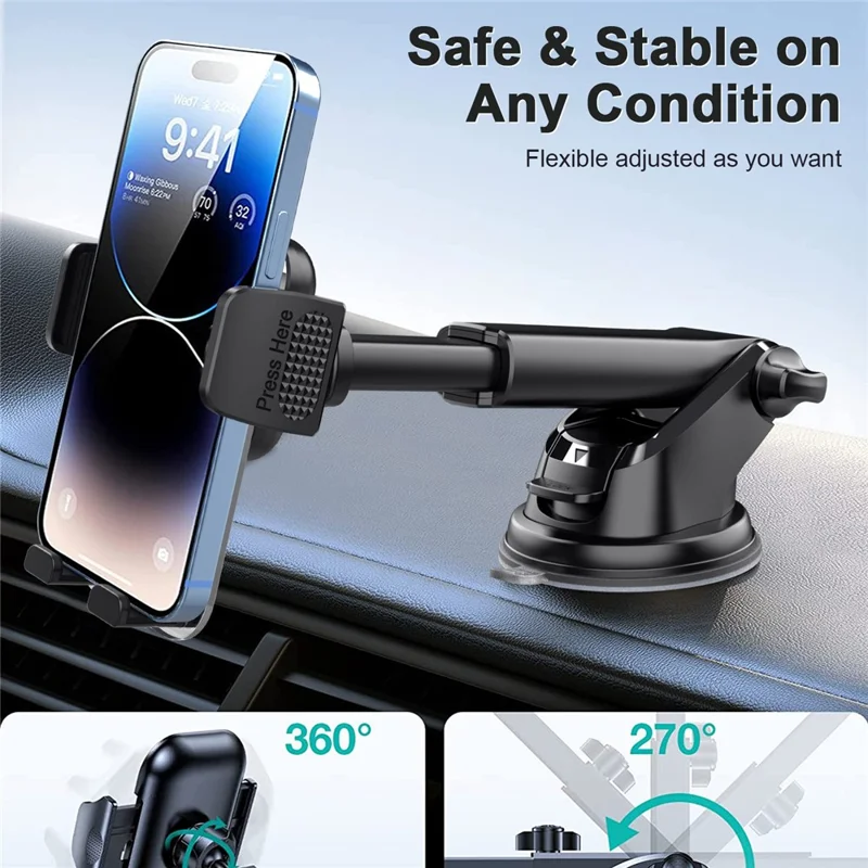 ML211 Strong Suction Car Phone Holder Dashboard Windshield Adjustable Extendable Mount Bracket - Grey