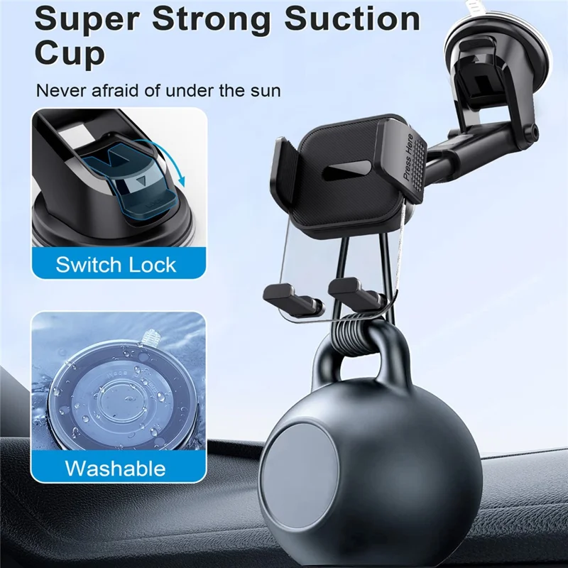 ML211 Strong Suction Car Phone Holder Dashboard Windshield Adjustable Extendable Mount Bracket - Grey