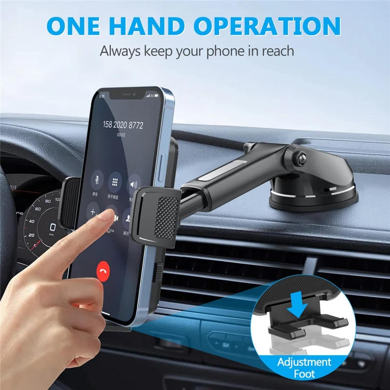 Suporte de Telefone para Carro ML236 com Rotação de 360 Graus, Extensível, com Ventosa para Painel e Para-brisa - Preto