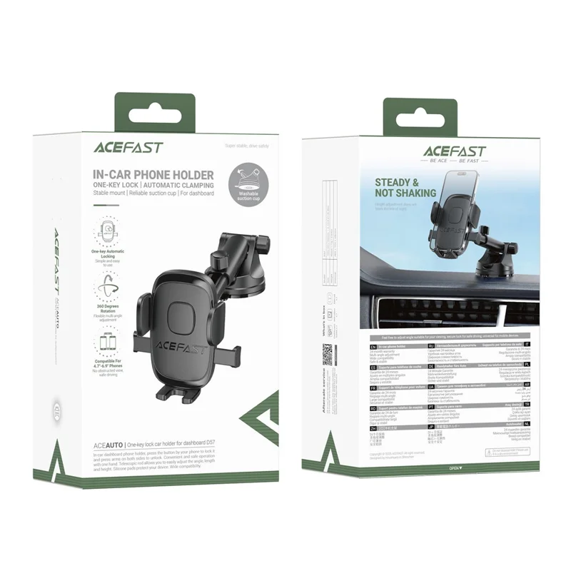 Soporte de móvil ACEFAST D57 para salpicadero con ventosa y bloqueo con una pulsación, compatible con teléfonos de 4,7-6,9 pulgadas