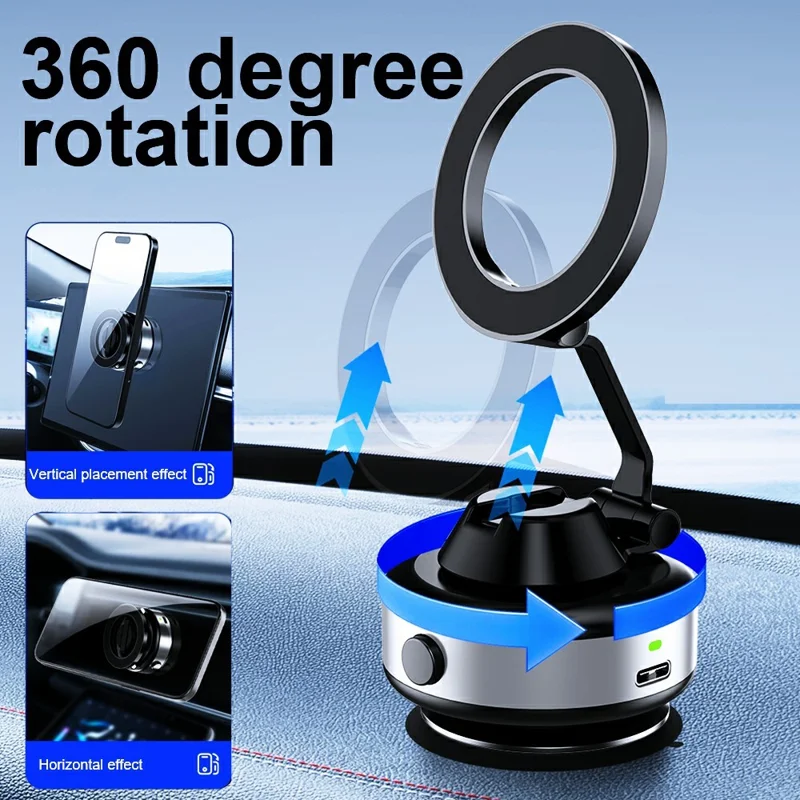 R-JUST CZ20 Support de téléphone magnétique pour voiture, rotation 360 degrés, avec ventouse - Noir