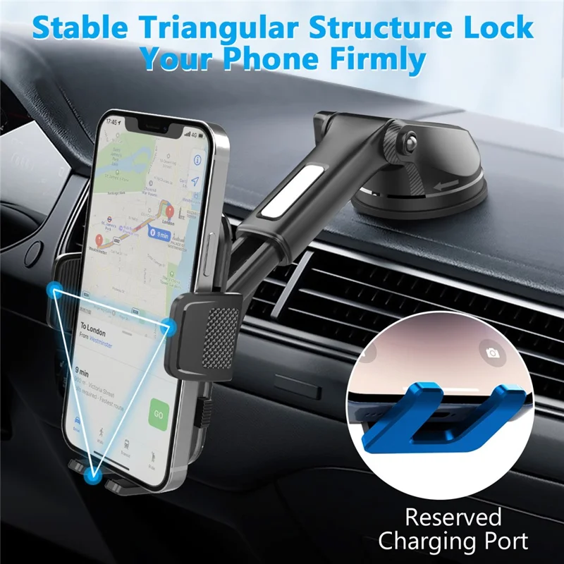 Support de téléphone pour voiture ML239 à rotation 360 degrés avec bras télescopique et base à ventouse pour smartphone