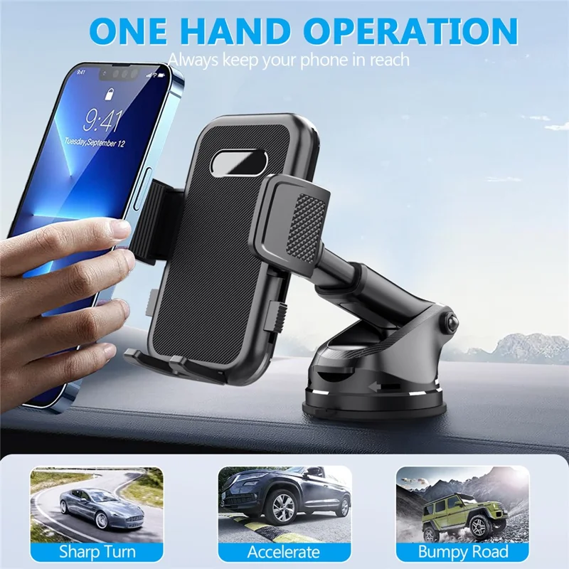Support de téléphone pour voiture ML239 à rotation 360 degrés avec bras télescopique et base à ventouse pour smartphone