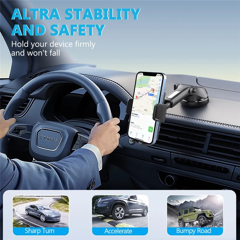 Support de téléphone pour voiture ML239 à rotation 360 degrés avec bras télescopique et base à ventouse pour smartphone