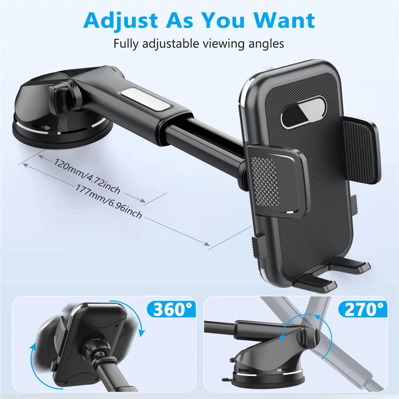 Support de téléphone pour voiture ML239 à rotation 360 degrés avec bras télescopique et base à ventouse pour smartphone