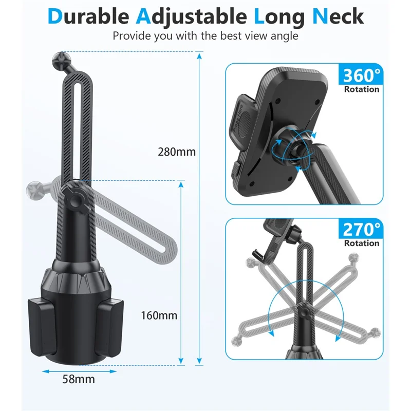 ML238 Adjustable Long Neck Car Cup Holder Phone Mount 360 Degree Rotation Universal Smartphone Stand