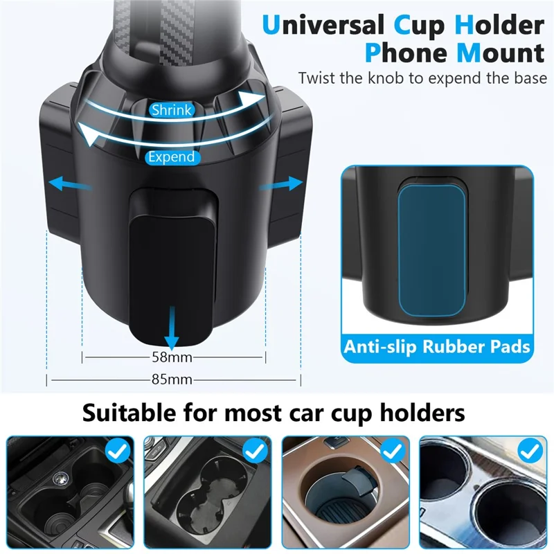 ML238 Adjustable Long Neck Car Cup Holder Phone Mount 360 Degree Rotation Universal Smartphone Stand