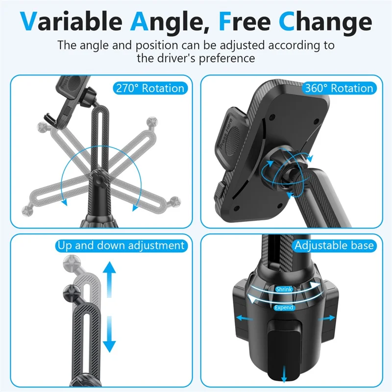 ML238 Adjustable Long Neck Car Cup Holder Phone Mount 360 Degree Rotation Universal Smartphone Stand