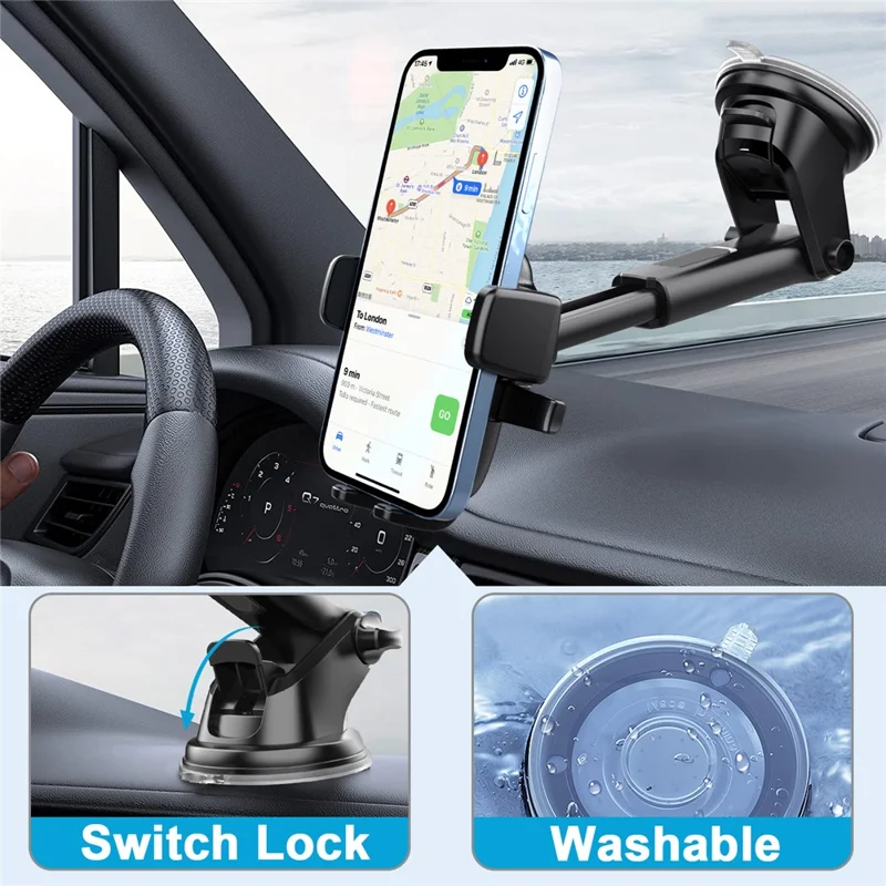 ML-197 For Car Dashboard / Windshield Extendable Arm Phone Holder 360 Degree Rotation Suction Cup Mount Bracket