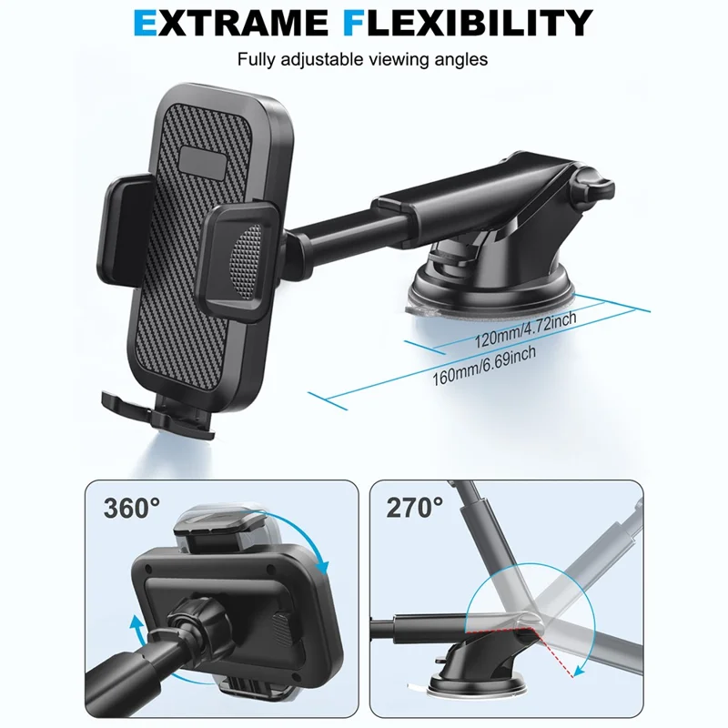 ML-200 Extendable Arm Phone Holder 360 Degree Rotation Suction Cup Mount Bracket for Car Dashboard / Windshield