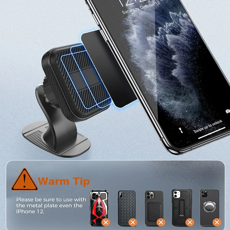ML173 Adhesive Base 360 Degree Rotation Car Dashboard Mount Square Magnetic Phone Holder Bracket