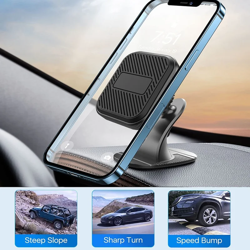 ML173 Adhesive Base 360 Degree Rotation Car Dashboard Mount Square Magnetic Phone Holder Bracket