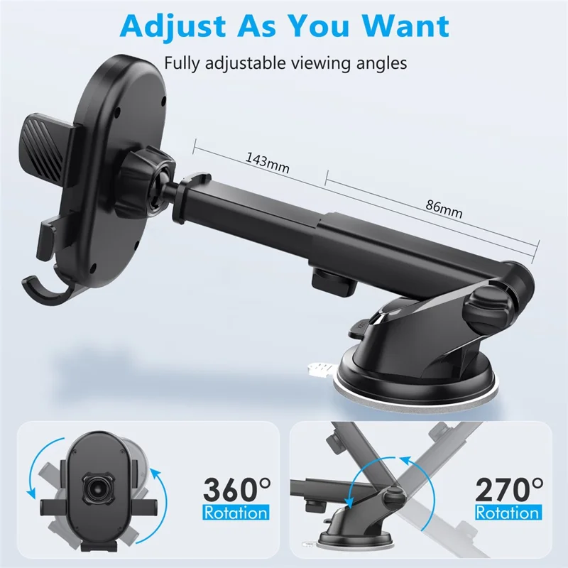 ML229 Suction Cup Mount Extendable Arm Adjustable Phone Holder for Car Dashboard / Windshield