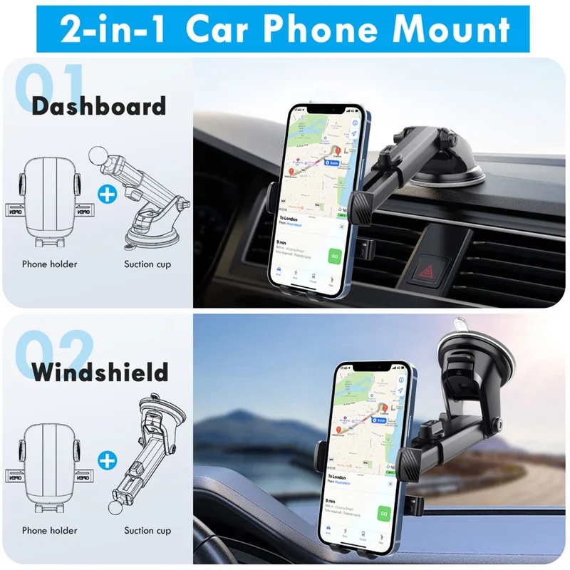 ML227 For Car Dashboard / Windshield 360 Degree Rotation Suction Cup Base Phone Holder with Extendable Arm
