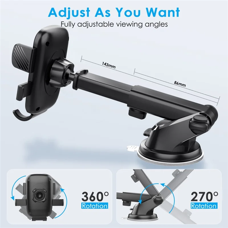 ML227 For Car Dashboard / Windshield 360 Degree Rotation Suction Cup Base Phone Holder with Extendable Arm