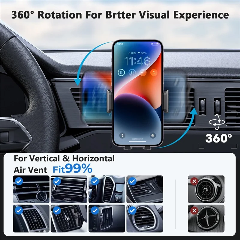 ML244 For Car Air Vent 360 Degree Rotation Phone Holder Hook Design Transparent Cellphone Mount Stand - Grey