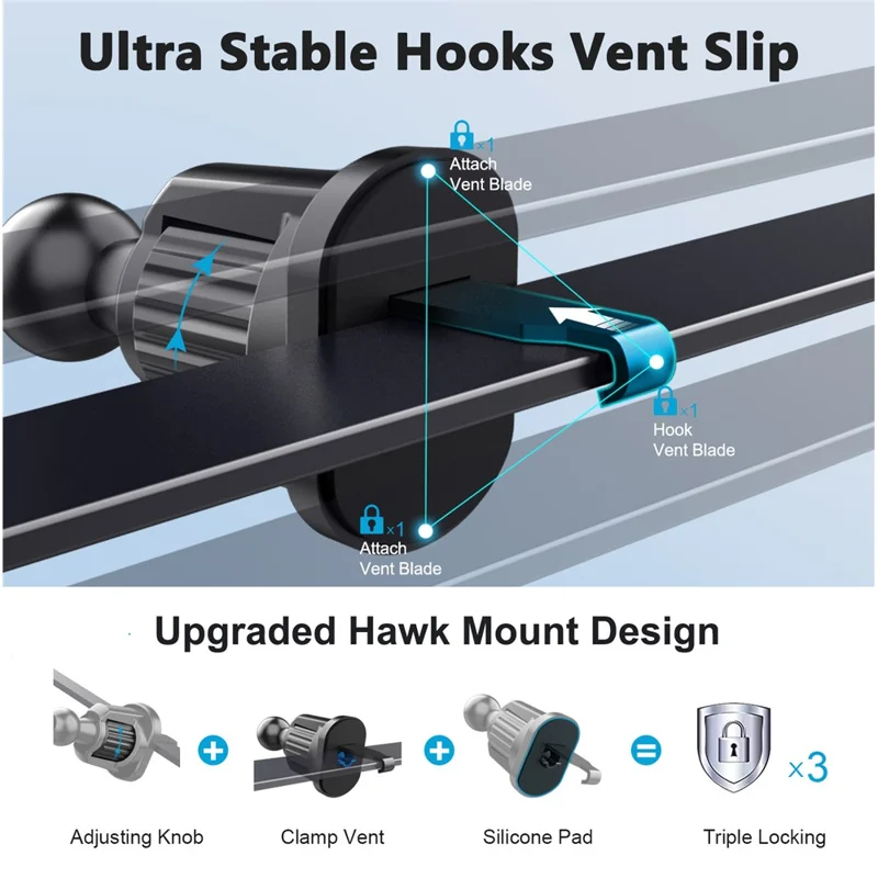 ML244 For Car Air Vent 360 Degree Rotation Phone Holder Hook Design Transparent Cellphone Mount Stand - Grey