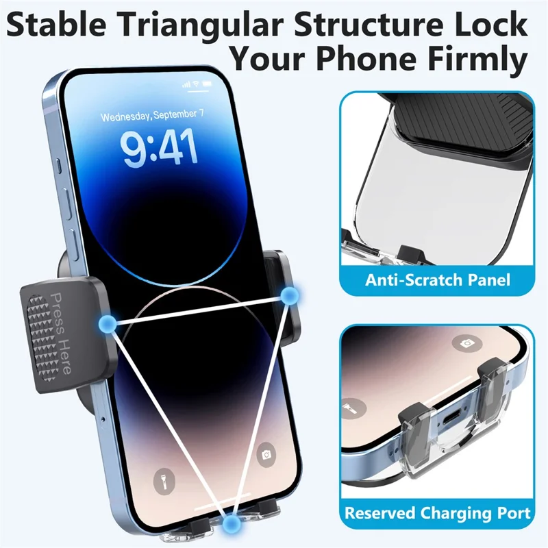 ML244 For Car Air Vent 360 Degree Rotation Phone Holder Hook Design Transparent Cellphone Mount Stand - Grey