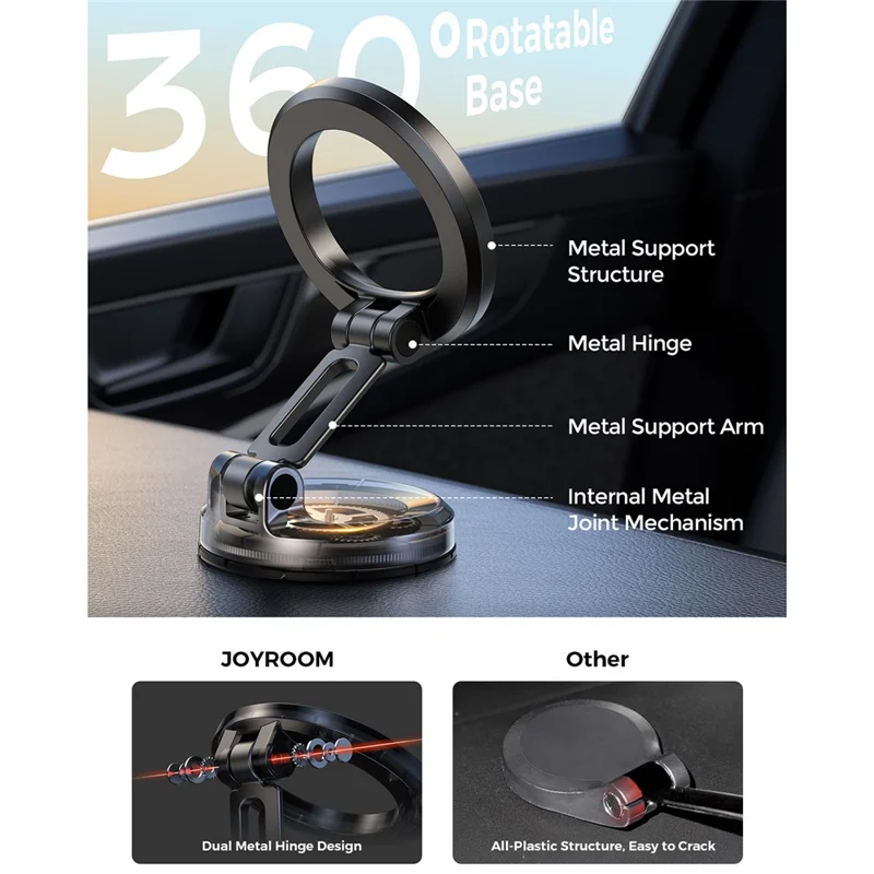 Suporte Veicular JOYROOM JR-ZS505 Compatível com MagSafe, Dobrável, Suporte Magnético com Rotação de 360°
